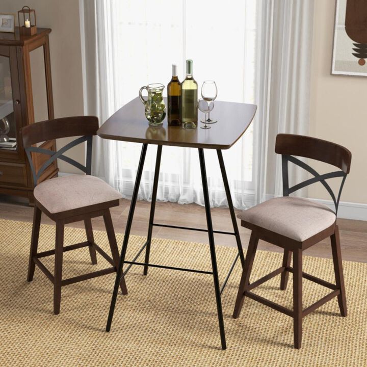 Hivvago Set of 2 Wooden Swivel Bar Stools with Cushioned Seat and Open X Back