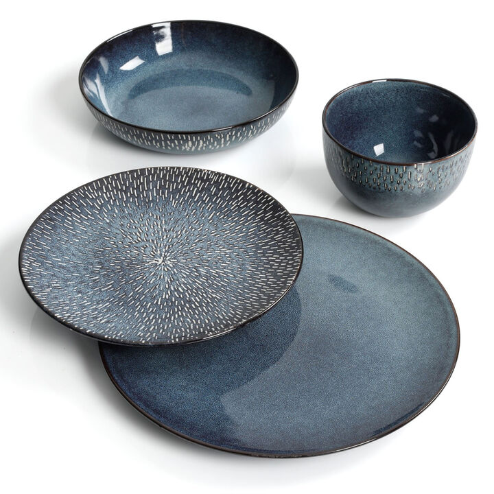 Gibson Elite Matisse 16-Piece Double Bowl Dinnerware Set, Cobalt