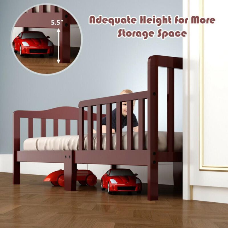 Hivvago Classic Design Kids Wood Toddler Bed Frame with Two Side Safety Guardrails