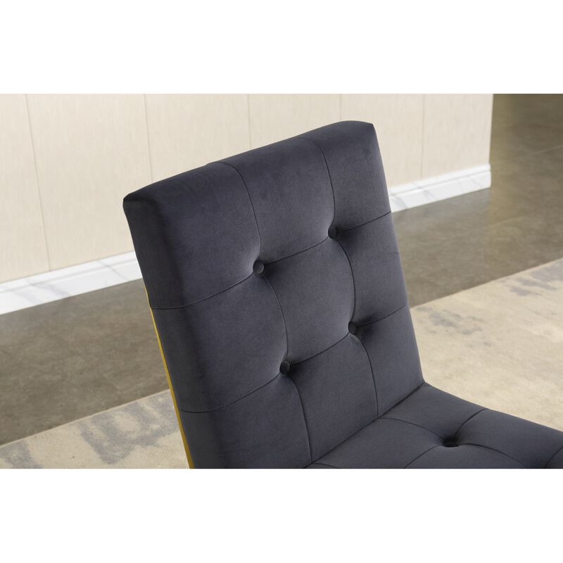 Modern Velvet Dining Chair Set Of 2, Tufted Design And Gold Finish Stainless Base
