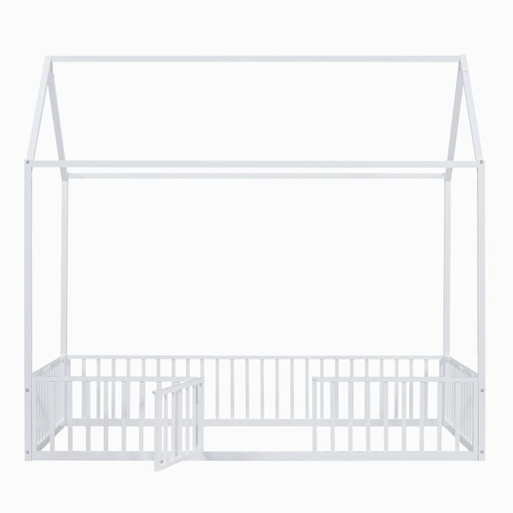 Merax Metal House Bed with Fence and Door