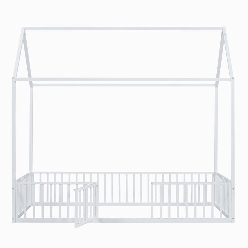 Merax Metal House Bed with Fence and Door