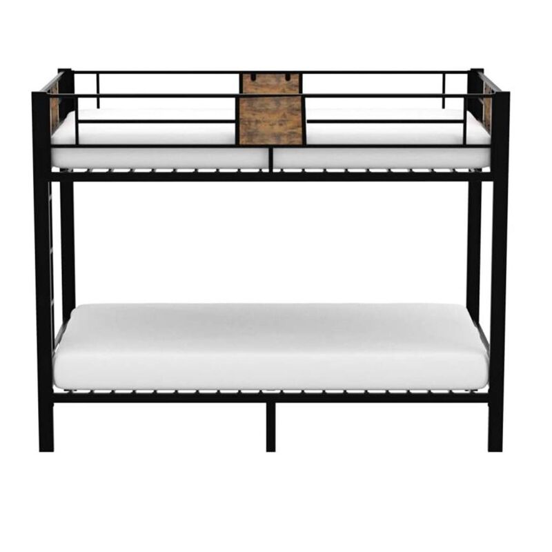 Hivvago Twin over Twin Heavy Duty Metal Bunk Bed in Black with Side Ladder