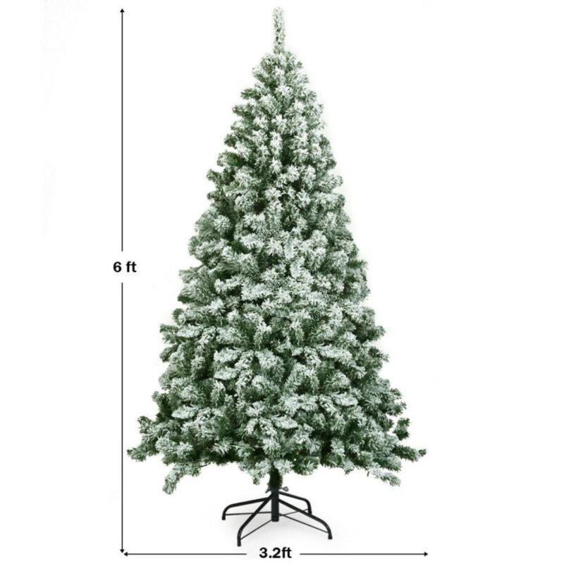 Hivvago 6 Feet Snow Flocked Artificial Christmas Tree Hinged with 928 Tips