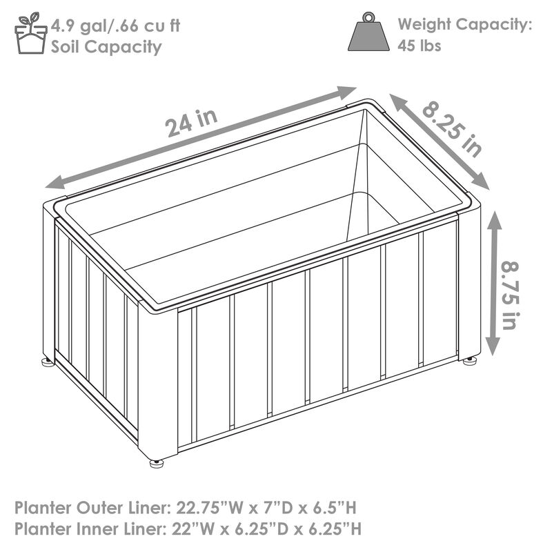 Sunnydaze Acacia Wood Slatted Planter Box with Removable Insert