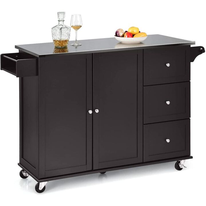 Hivvago Kitchen Island 2-Door Storage Cabinet with Drawers and Stainless Steel Top