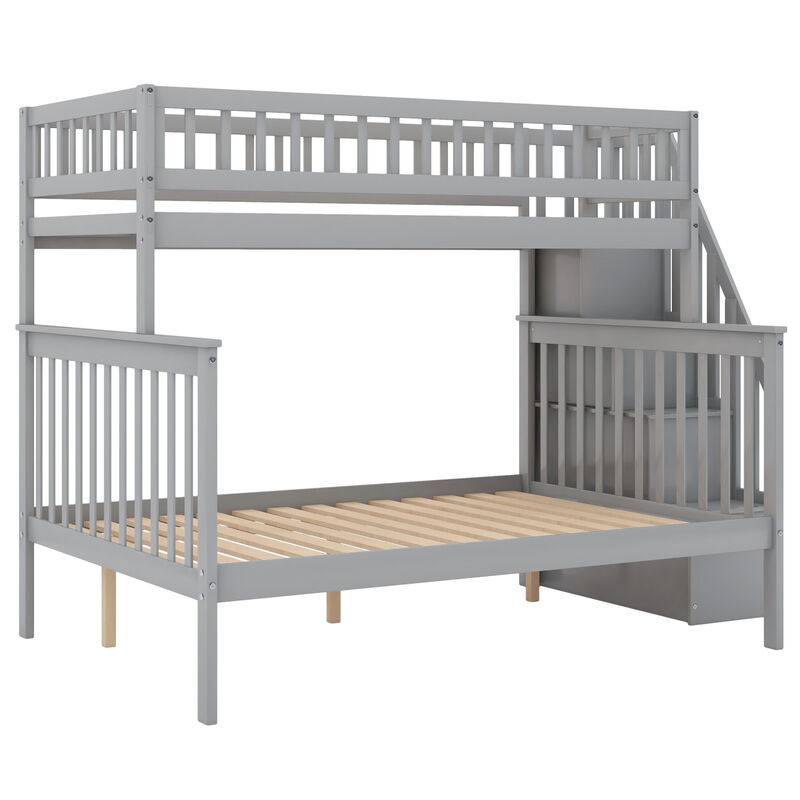 Twin Over Full Stairway Bunk Bed With Storage