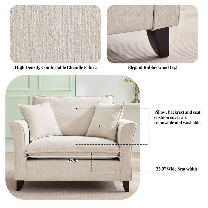 Merax Chenille Fabric Accent Armchair Single Sofa with Pillow for Living Room