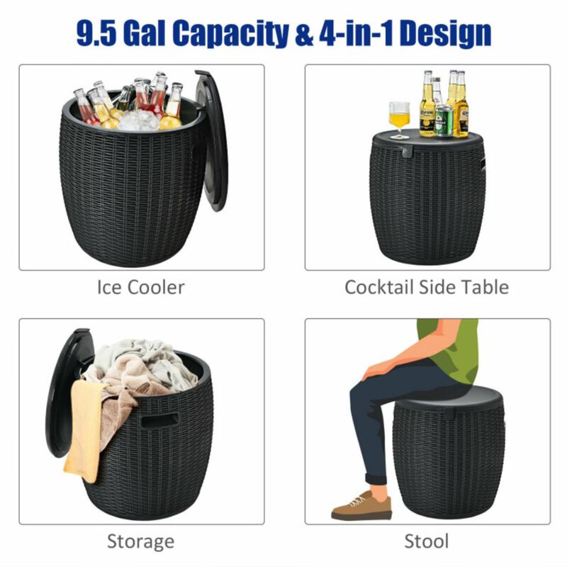 Hivvago 4-in-1 Patio Rattan Cool Bar Cocktail Table Side Table