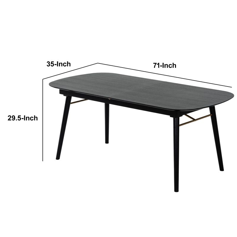 Obround Top Wooden Dining Table with Extendable Leaf, Charcoal Gray - Benzara
