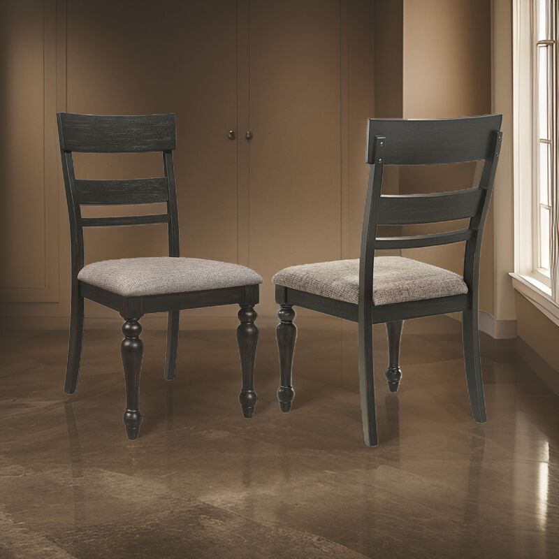 Brad Dining Chair Set of 2, Ladder Back, Stone Brown,  Charcoal Gray - Benzara