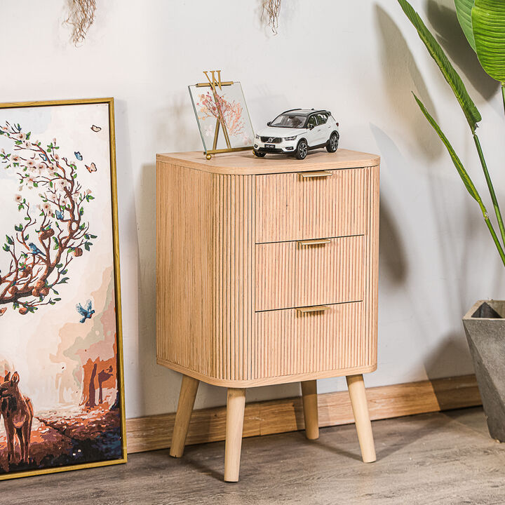 Bedside Table Chest of Drawers 3 Drawers Natural Wood