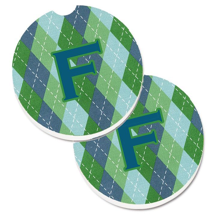Caroline's Treasures Monogram - Initial F Blue Argoyle Set of 2 Cup Holder Car Coasters CJ1020-FCARC, 2.56, Multicolor
