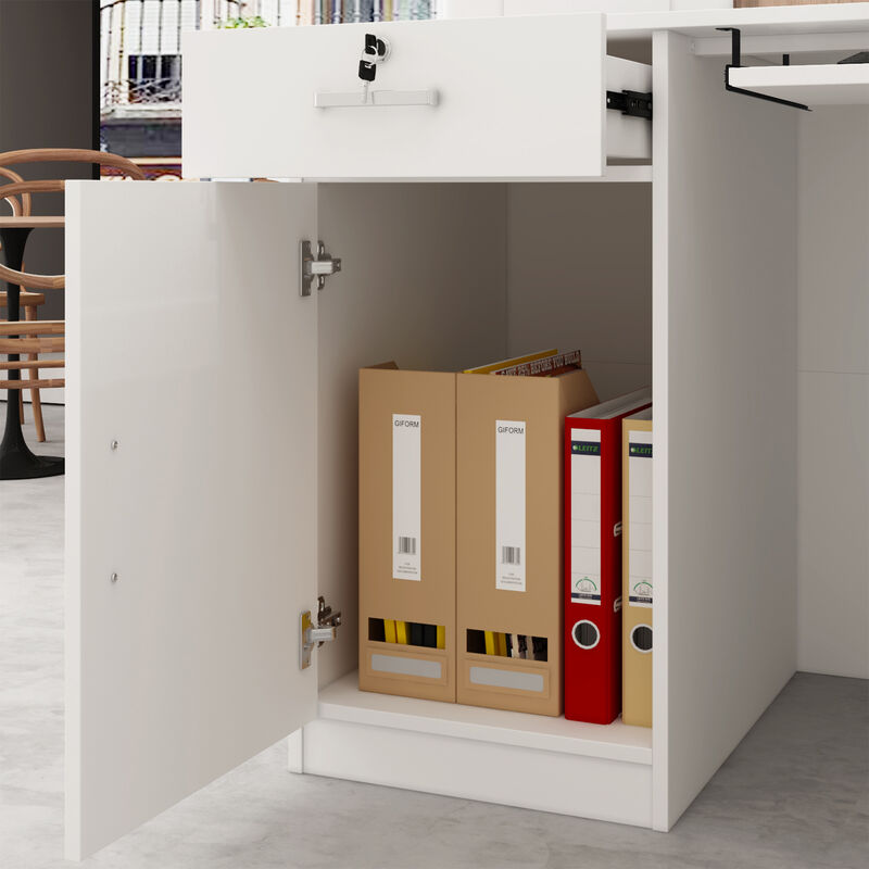FUFU&GAGA 55.1-in White Modern/Contemporary Reception Desk Hutch Included,White