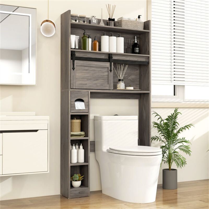 Freestanding Toilet Storage Cabinet with Adjustable Shelves, Bathroom Organizer