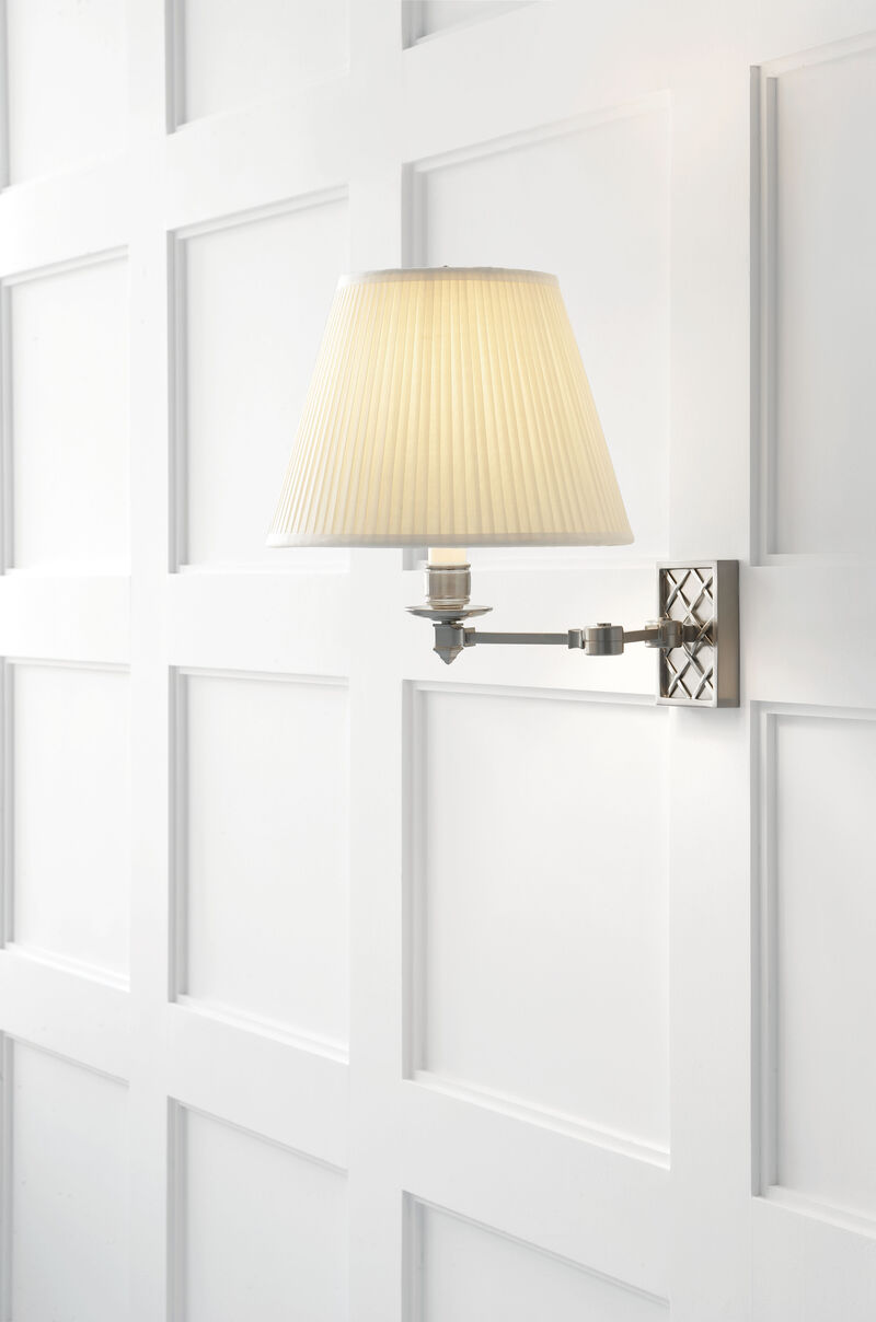 Gene Swing Arm in Polished Nickel with Silk Shade