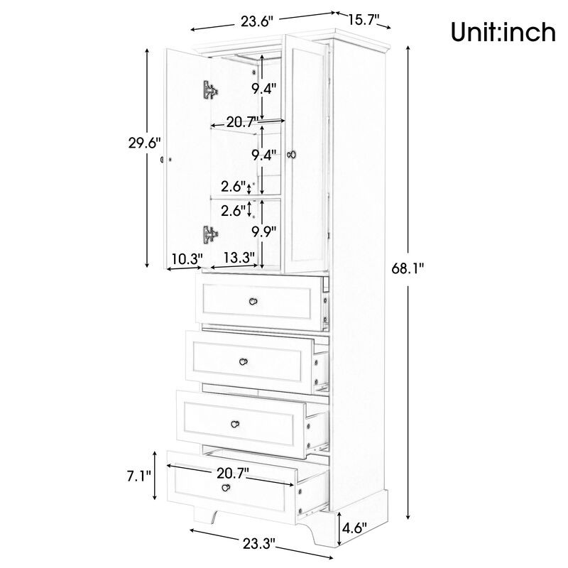 Merax Modern Bathroom Storage Cabinet with 2 Doors and 4 Drawers