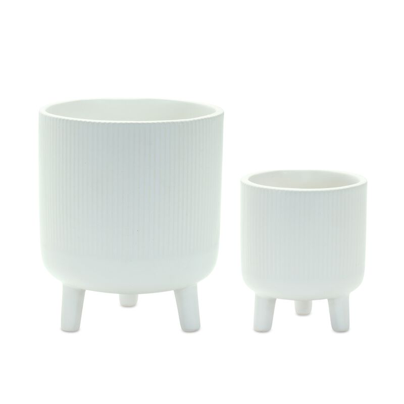 Ribbed Stone Footed Planter for Stylish Plant Display and Home Décor (Set of 2)