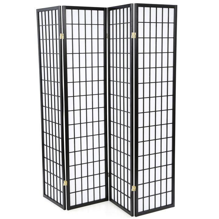 Classic 4-Panel Shoji Screen Wooden Folding Room Divider with Rice Paper Panels