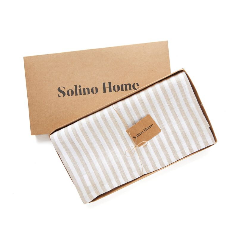 Solino Home 100% Pure Linen Table Throw 52 x 52 Inch | Amalfi Stripe