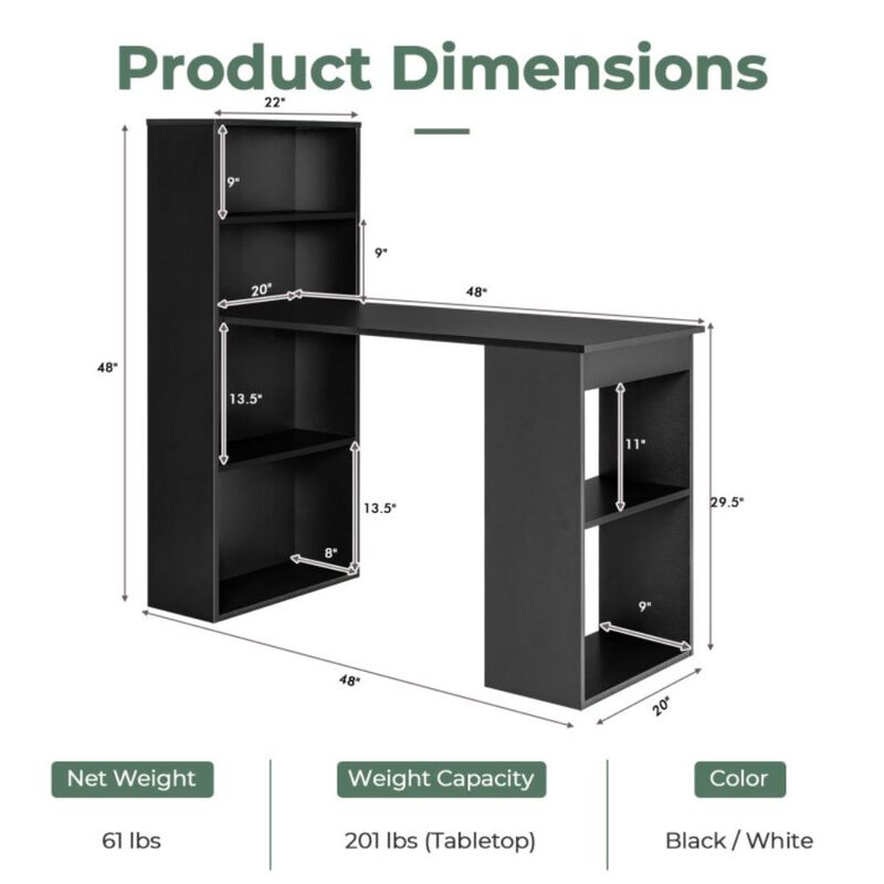Hivvago 48 Inch Computer Desk with 4-Tier Bookcase and CPU Stand