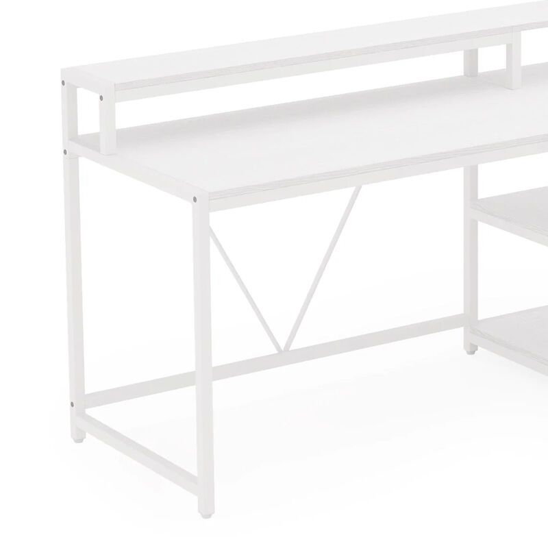Executive Desk, L Shaped Top, Portable File Cabinet, 55 Inch White - Benzara