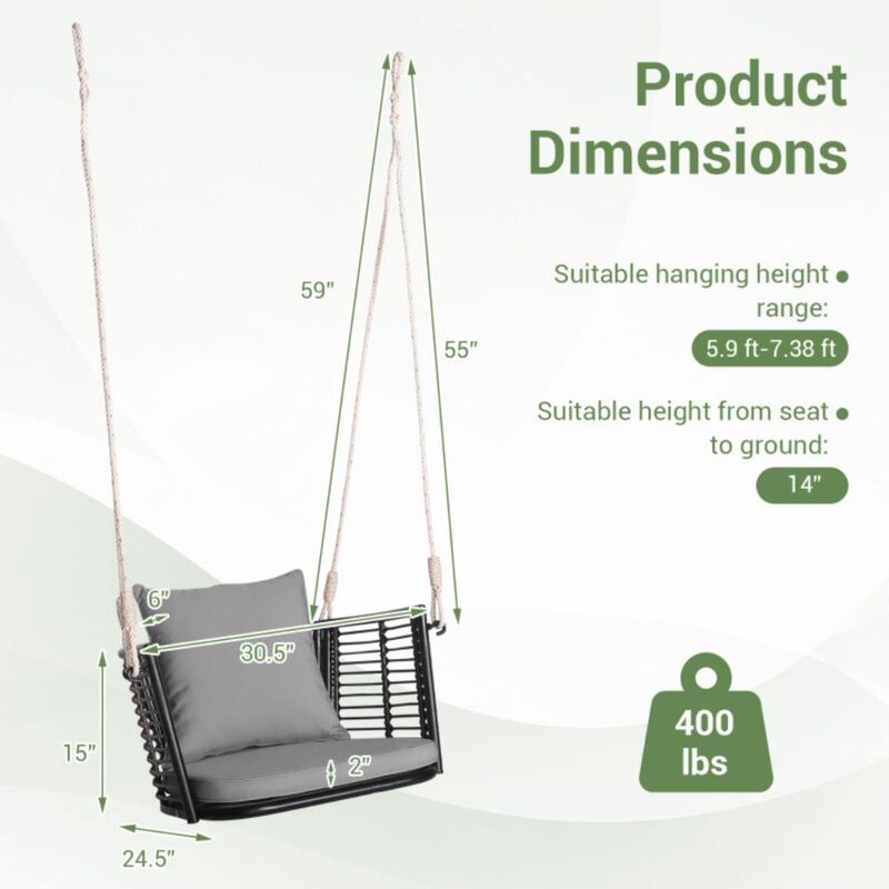 Hivvago Porch Swing Patio Hanging Rattan Chair with Zippered Cushions and Rope