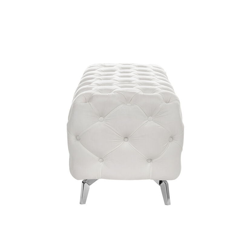 Button-Tufted Ottoman Bench, Upholstered Velvet Footrest Stool Accent Bench For Entryway