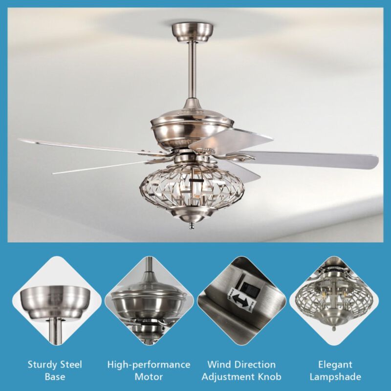 Hivvago 52 Inches Ceiling Fan with Wooden Blades and Remote Control-Silver
