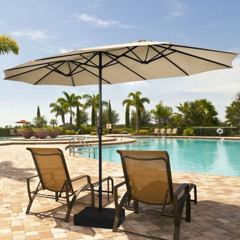 Hivvago 15 Feet Double-Sided Twin Patio Umbrella with Crank and Base