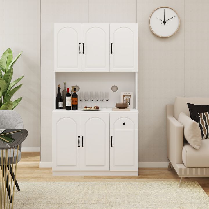 White Wood 39.76 in. Pantry Cabinet with Microwave Oven Countertop