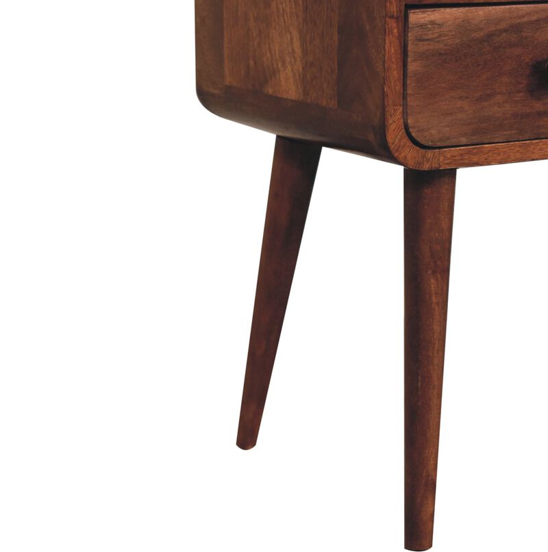 Artisan Furniture Solid Wood Mini Honey Caramel Curved Bedside with Open Slot