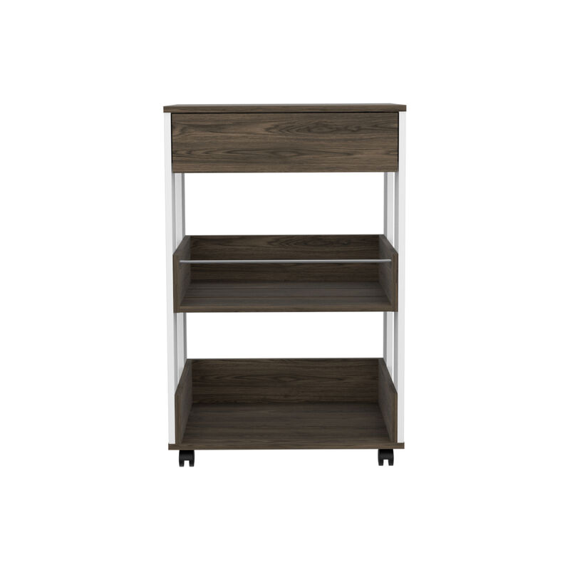 Dering 1-Drawer 2-Shelf Kitchen Cart With Caster White And Dark Walnut