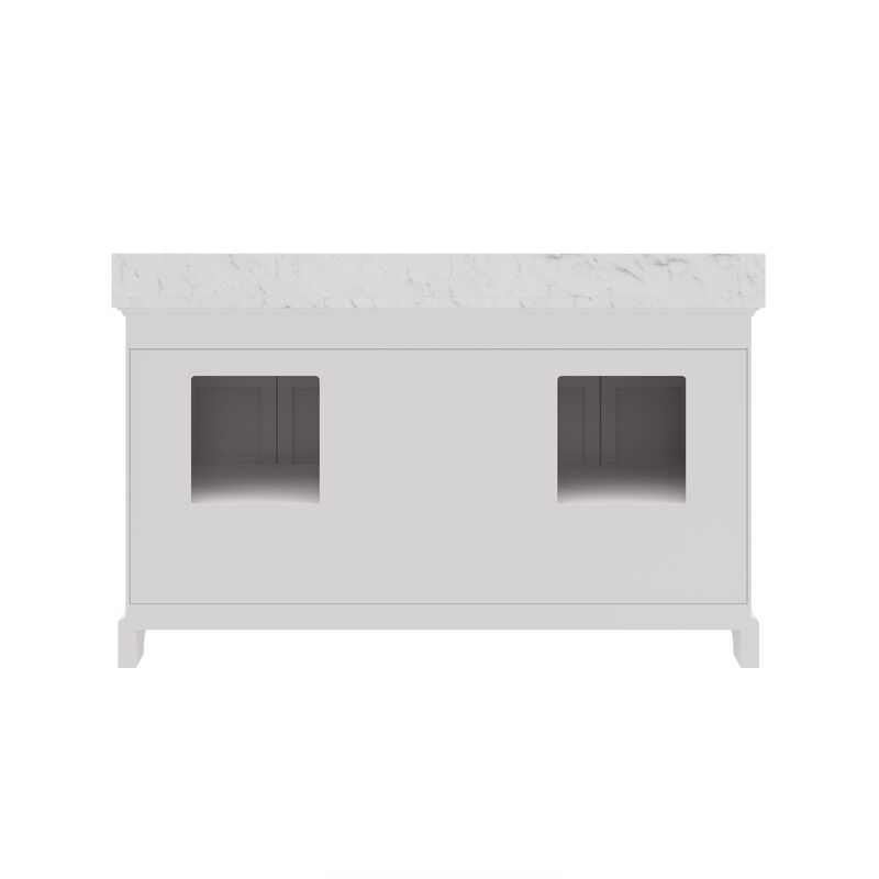 Derby 60 In. Double Sink Carrara White Marble Countertop Bath Vanity In Pure White