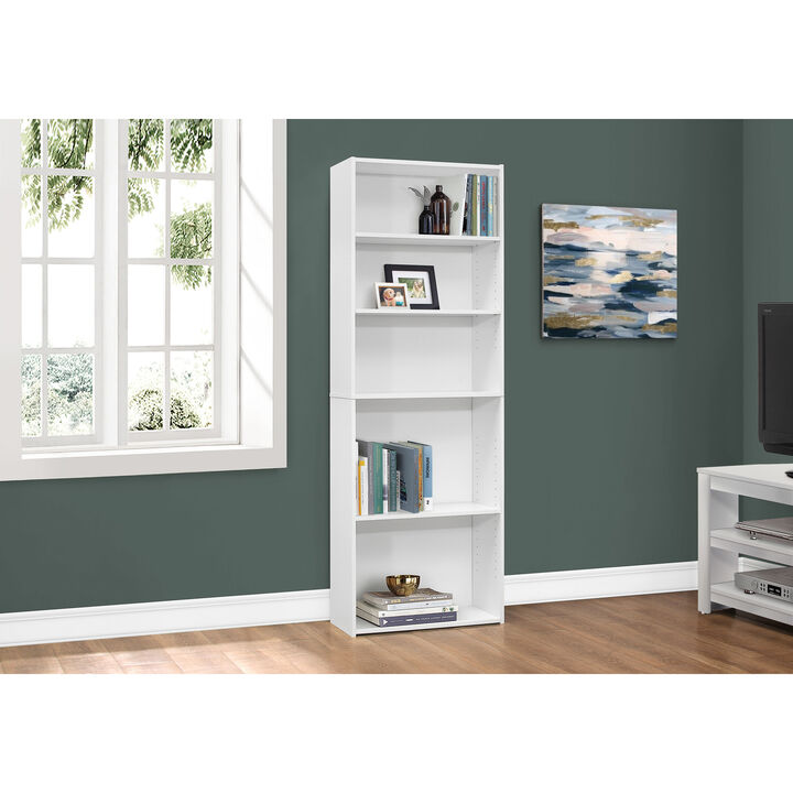 Monarch Specialties I 7470 Bookshelf, Bookcase, 6 Tier, 72"H, Office, Bedroom, Laminate, White, Transitional