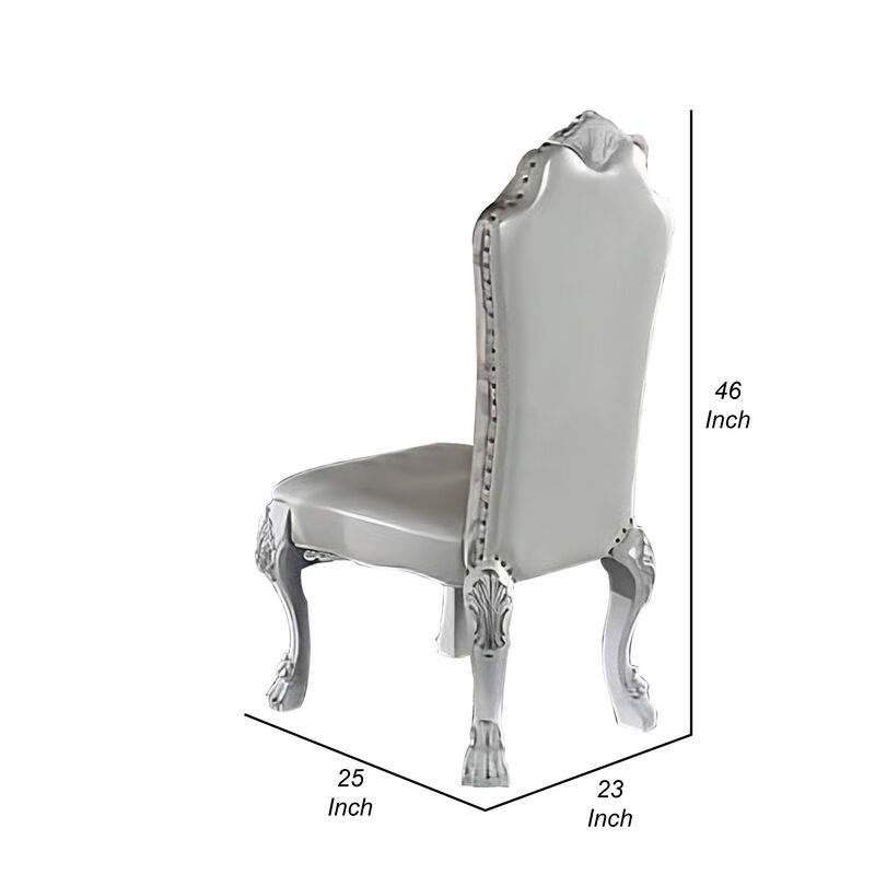 Ally 25 Inch Side Chair Set of 2, Curved Top, Carved Scrolled Motifs, White - Benzara
