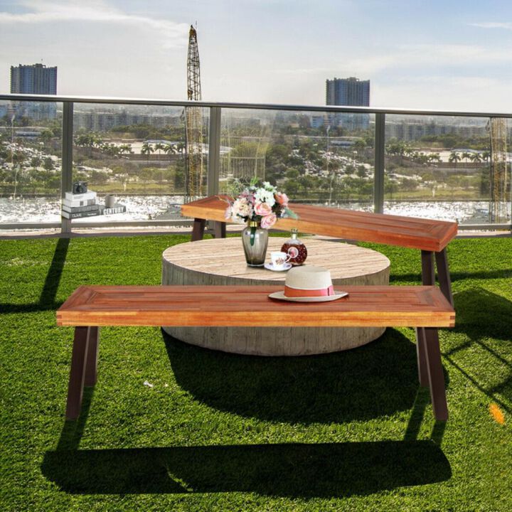 Hivvago Set of 2 Patio Acacia Wood Dining Benches