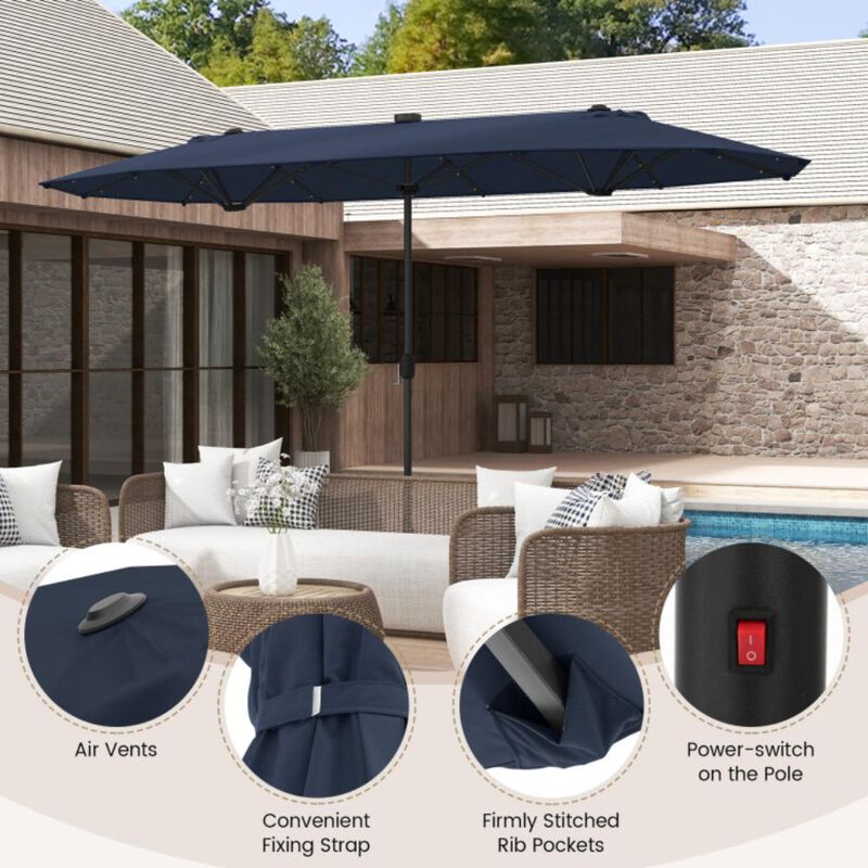 Hivvago 13FT Double-sided Patio Umbrella with Solar Lights for Garden Pool Backyard