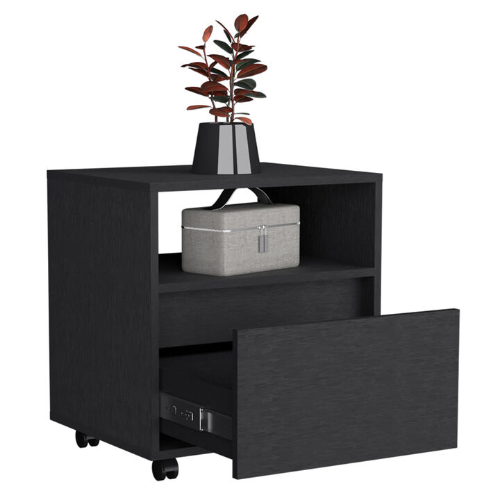 Streamdale Austin Nightstand, Casters, Single Drawer-Black