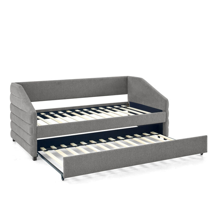 Twin Size Daybed With Trundle Upholstered Tufted Sofa Bed, Linen Fabric, (82.5" X42.5" X34")