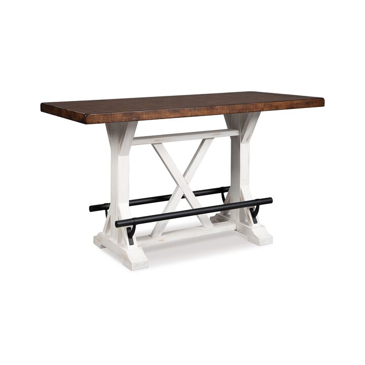 Becy Counter Height Dining Table, 60 Inch, White and Brown Pine Wood - Benzara