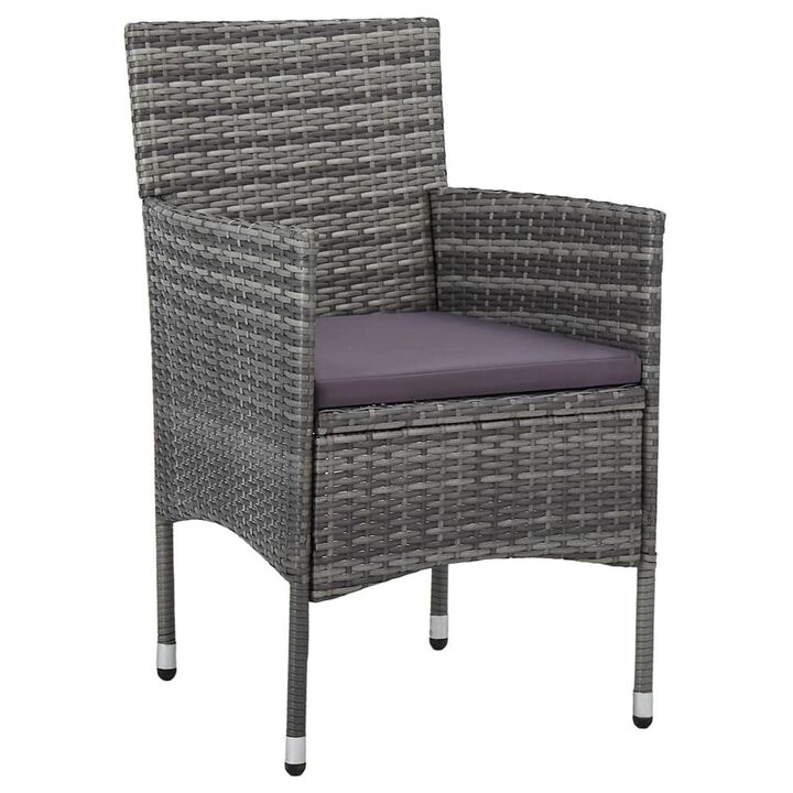 Gil Outdoor Dining Chair Set of 2, Gray Cushions and Poly Rattan - Benzara