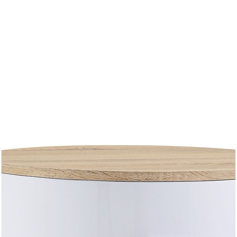 1 Drawer Pyramidal Base Circular Wooden Night Table, White and Brown-Benzara