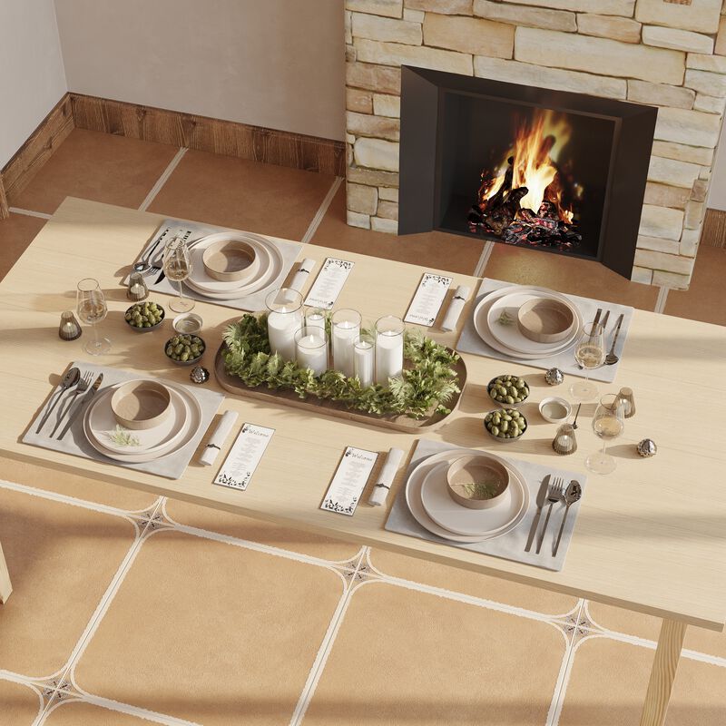 FUFU&GAGA Natural Wood Dining Table, MDF & Rubberwood Construction (78.7" W x 29.6" H x 37.8" D), Natural Wood Finish
