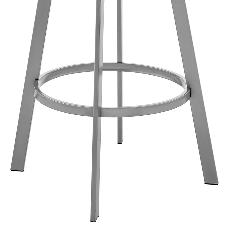Bronson Bar Height Swivel Bar Stool in Silver finish and White Faux Leather