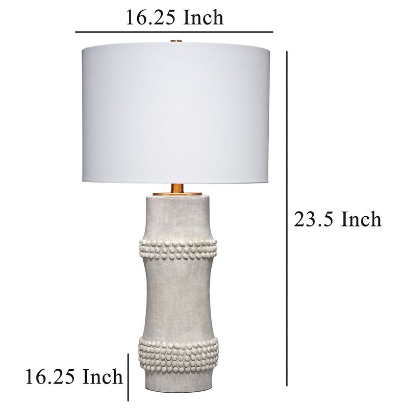 Lemy 28 Inch Table Lamp, Round Linen Drum Shade, Dotted White Base - Benzara