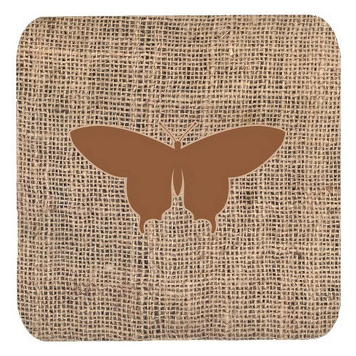 Caroline's Treasures BB1042-BL-BN-FC Butterfly Burlap and Brown Foam Coasters (Set of 4), 3.5 H x 3.5 W, Multicolor