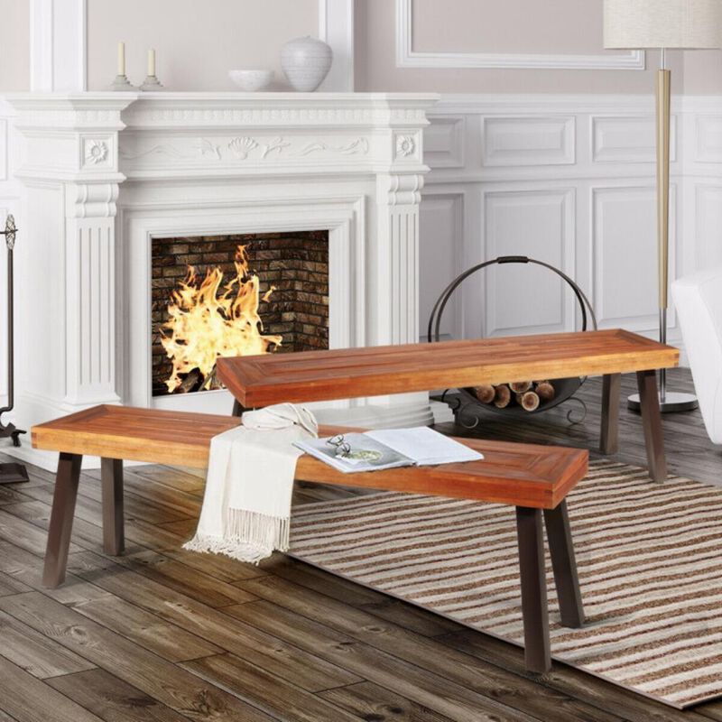 Hivvago Set of 2 Patio Acacia Wood Dining Benches