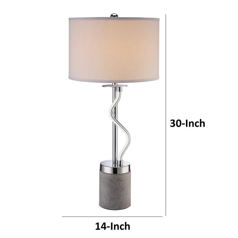 30 Inch Table Lamp, White Drum Fabric Shade, Modern Round Chrome Base-Benzara