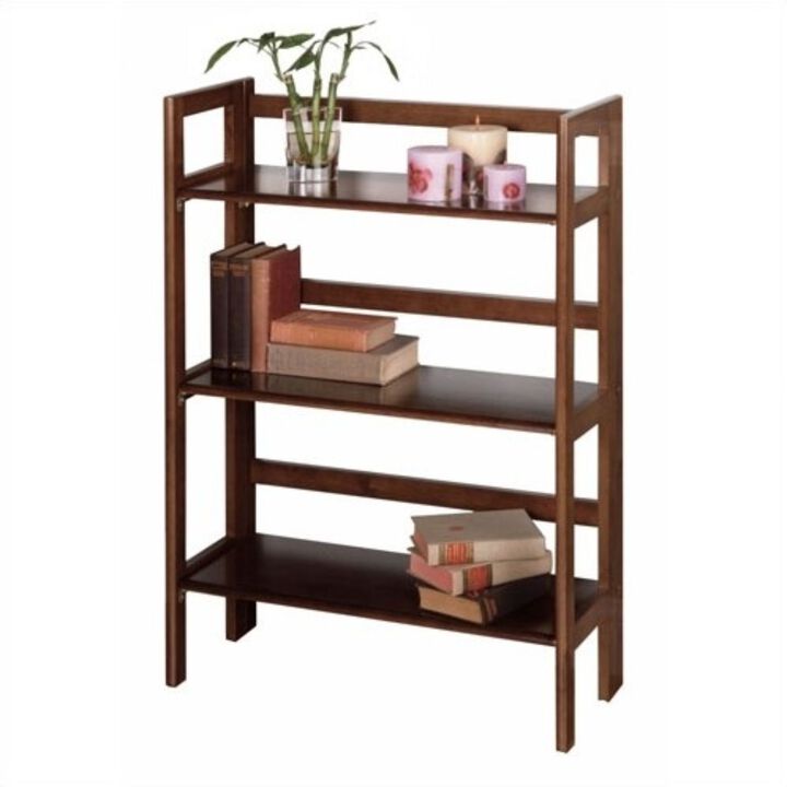 Hivvago 3-Shelf Stackable Folding Bookcase in Distressed Walnut Finish